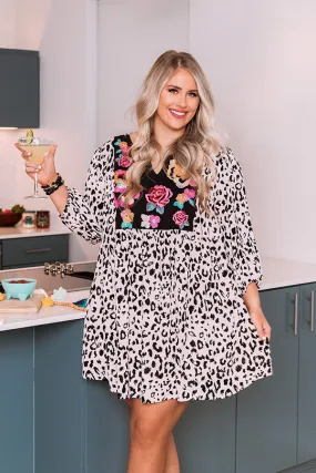 Brilliant Babe Embroidered Leopard Shift Dress Curves