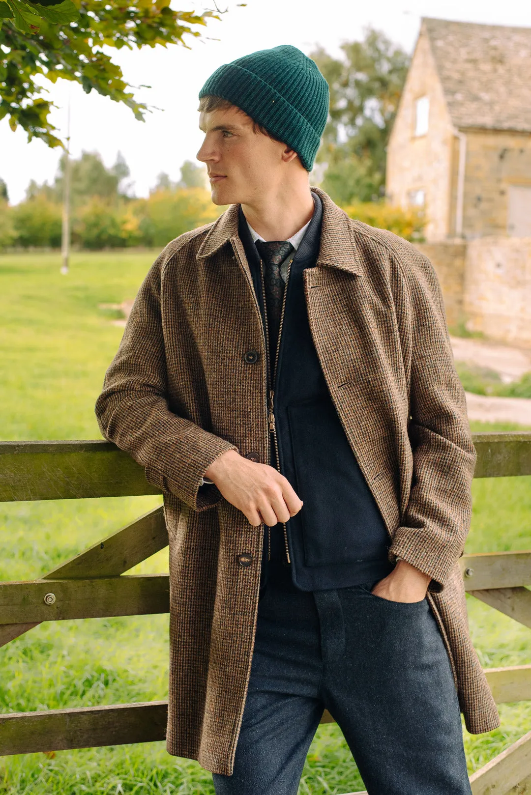 Brown Harris Tweed Wool Raglan Overcoat