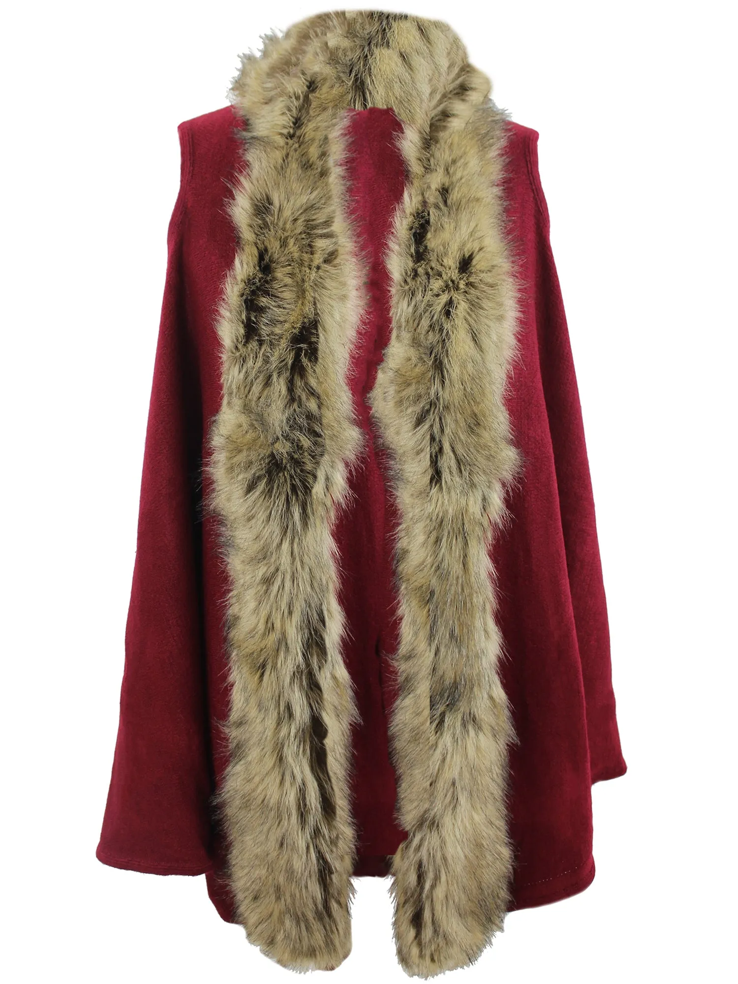 Burgundy Sleeveless Fur Trimmed Vest