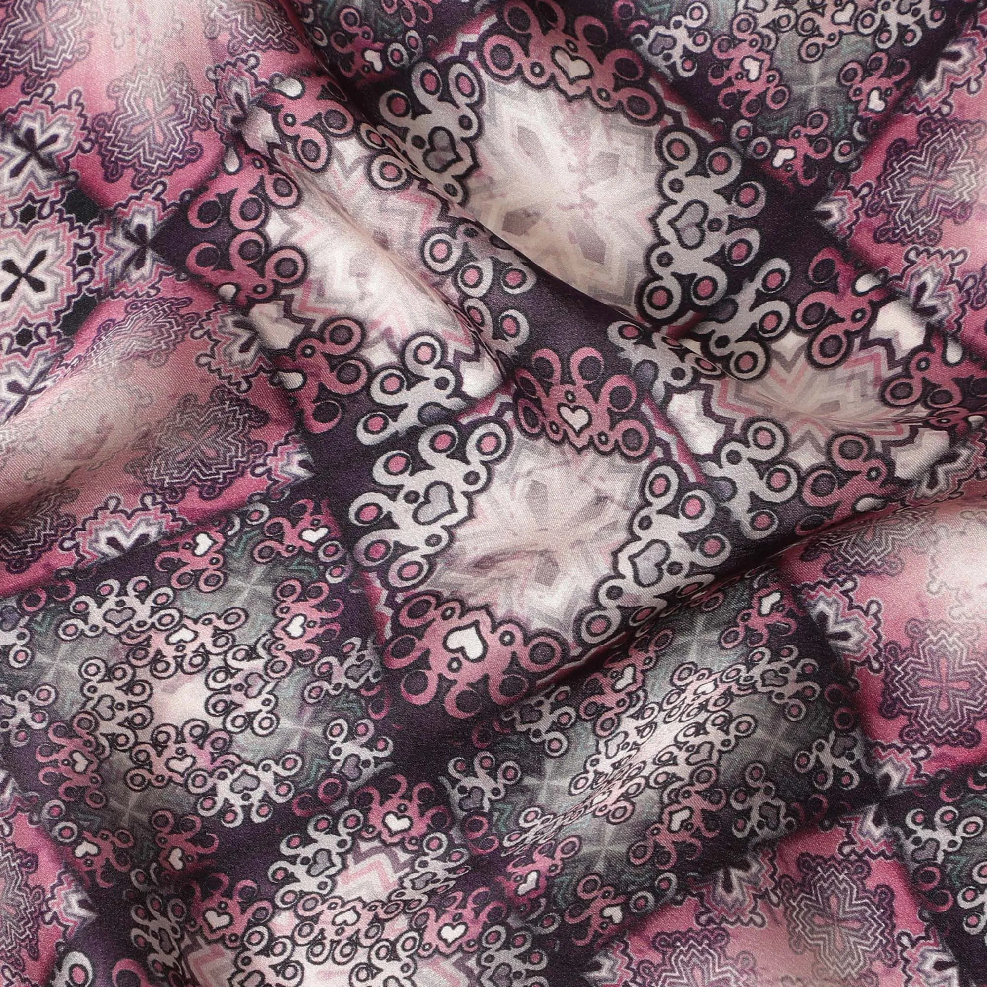 Burgundy Twilight Printed Silk Satin Fabric - 110cm, Indian Artisanal Elegance, Luxurious Drape-D17698