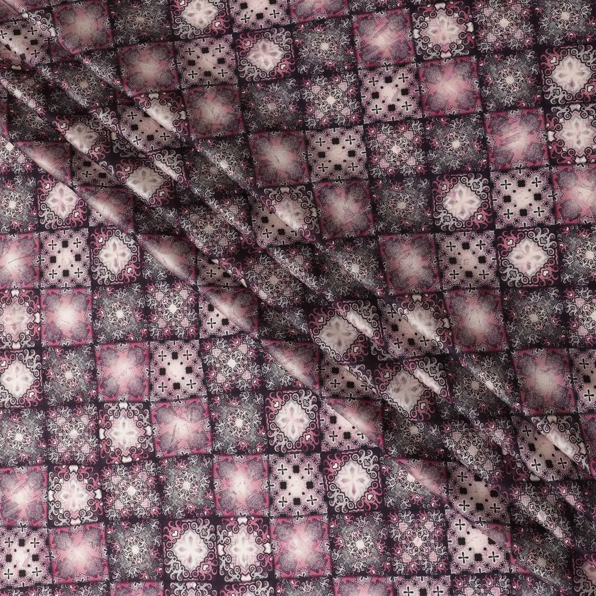 Burgundy Twilight Printed Silk Satin Fabric - 110cm, Indian Artisanal Elegance, Luxurious Drape-D17698