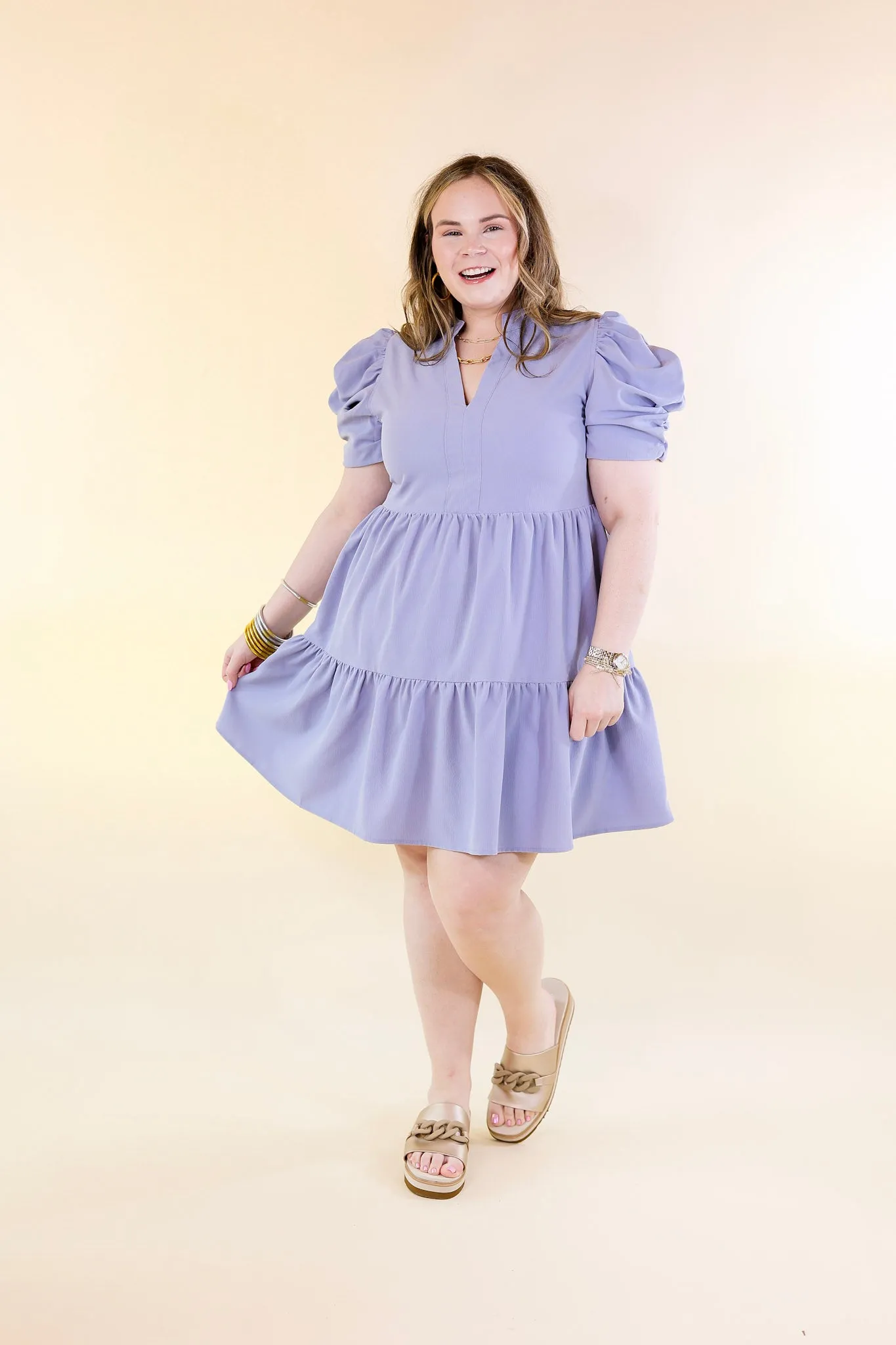 Call Me Chic Balloon Sleeve Short Dress in Chambray Blue