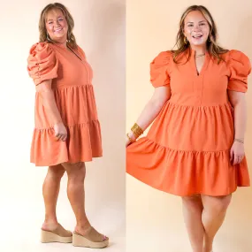 Call Me Chic Balloon Sleeve Short Dress in Salmon Orange