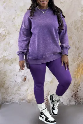 Casual Crew Neck Sweatshirt & Leggings Set