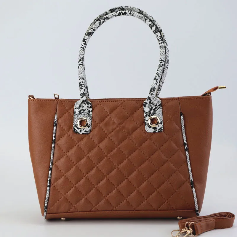 Ch Quilted Snake Print Handle Strap Shoulder Bag