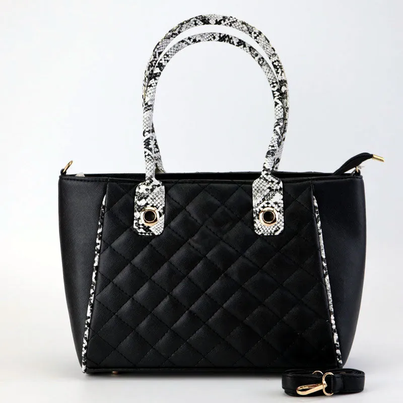 Ch Quilted Snake Print Handle Strap Shoulder Bag