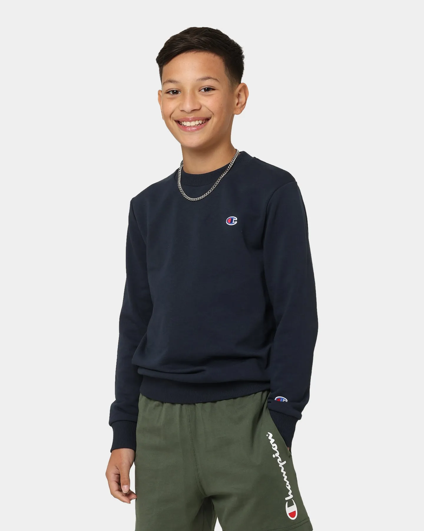 Champion Kids' French Terry C Logo Crewneck Navy