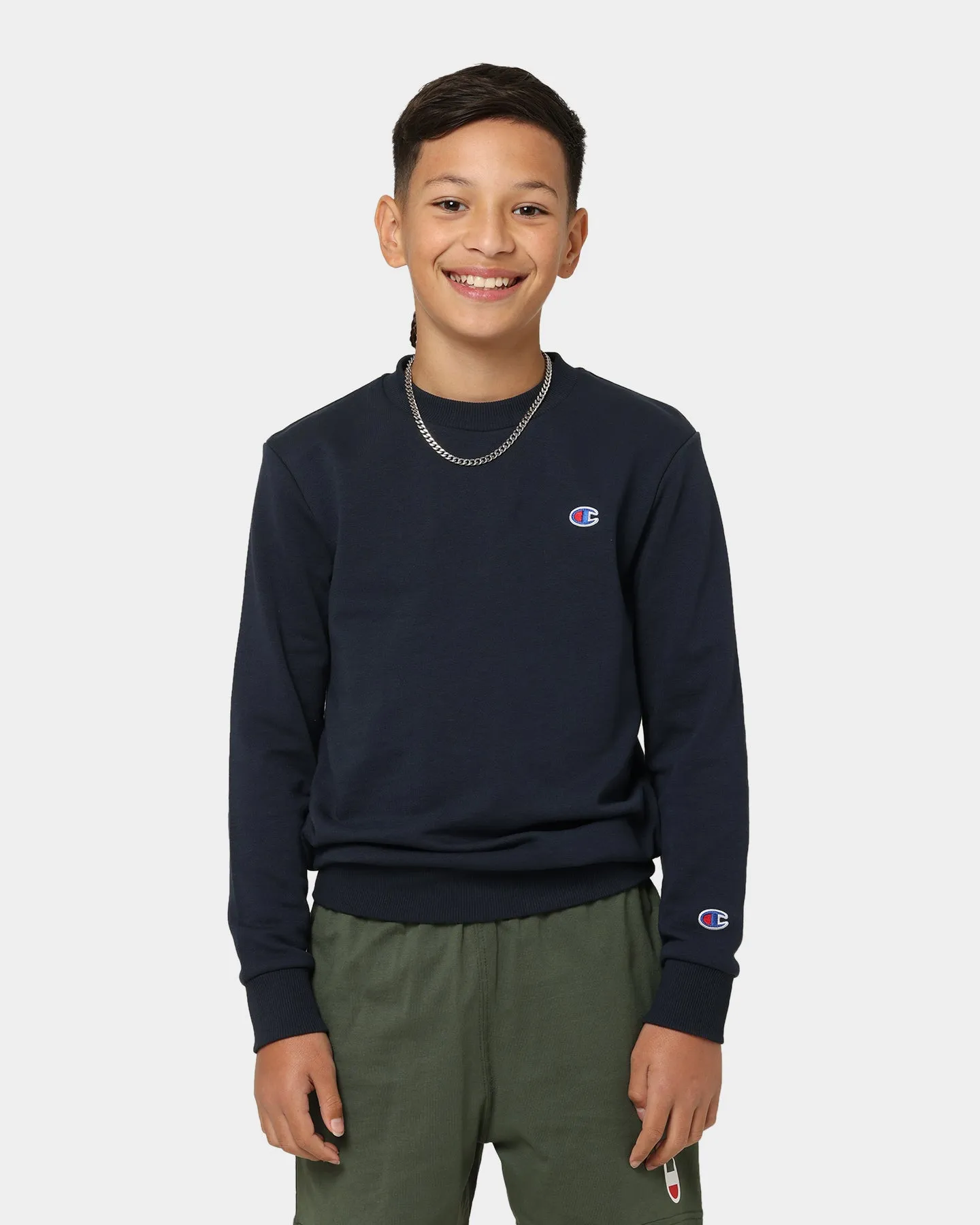 Champion Kids' French Terry C Logo Crewneck Navy