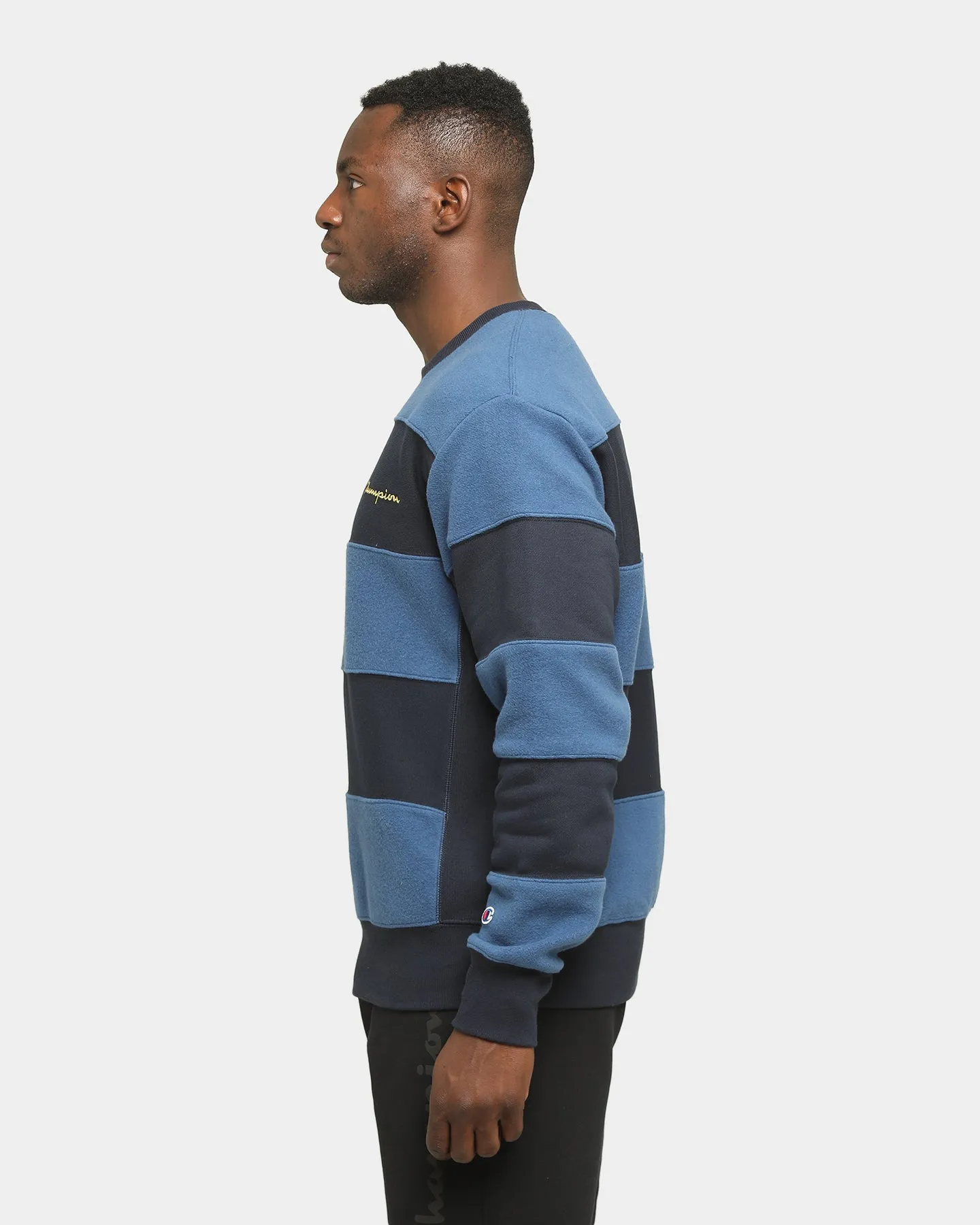 Champion Rev Weave Panel Stripe Crew Navy