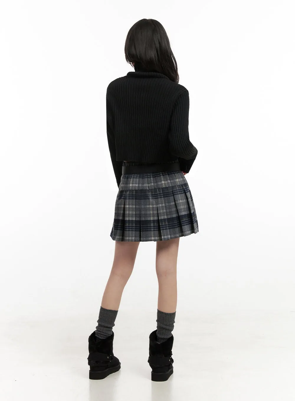 Checkered Pleated Mini Skirt IN427