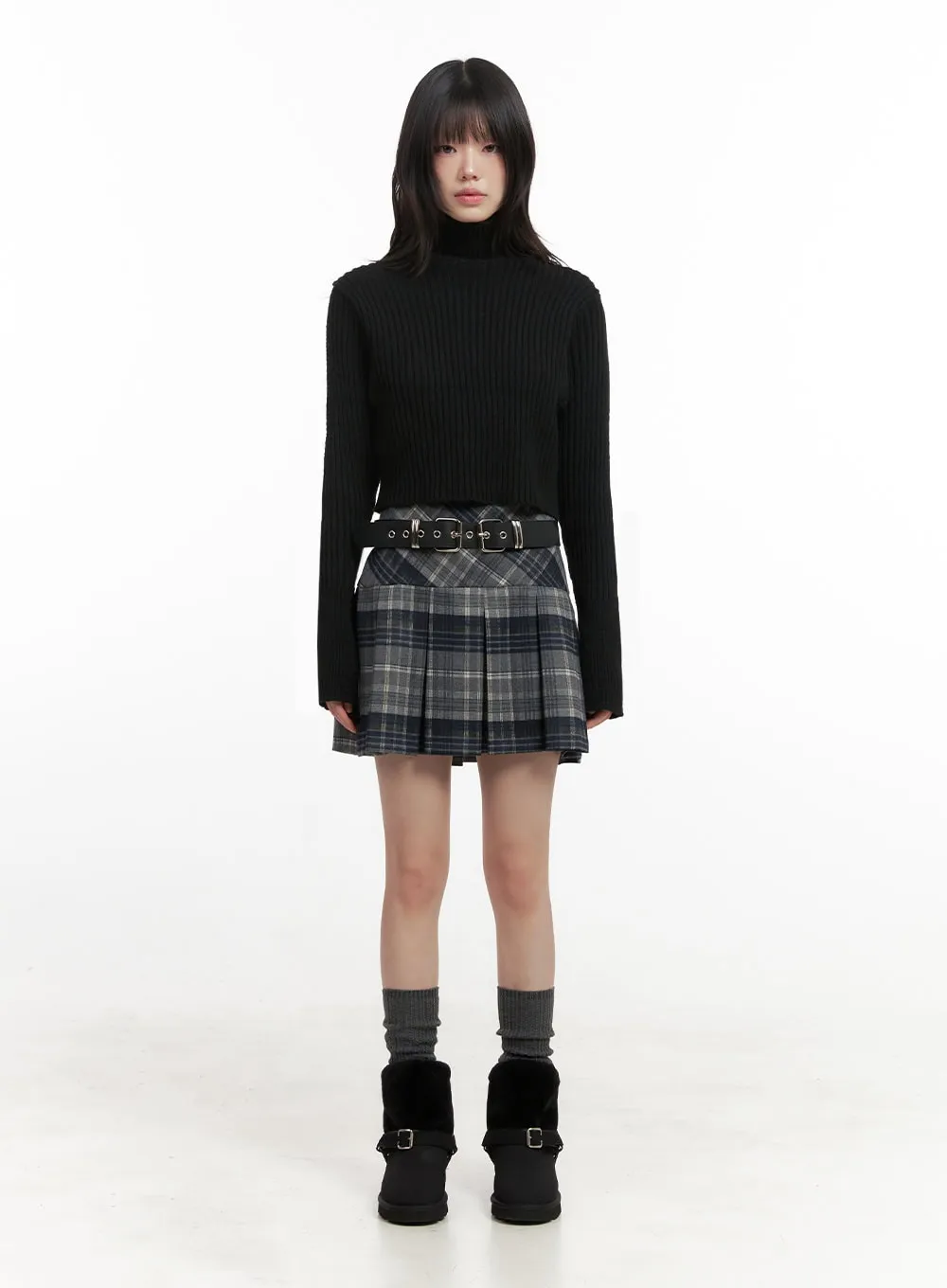 Checkered Pleated Mini Skirt IN427