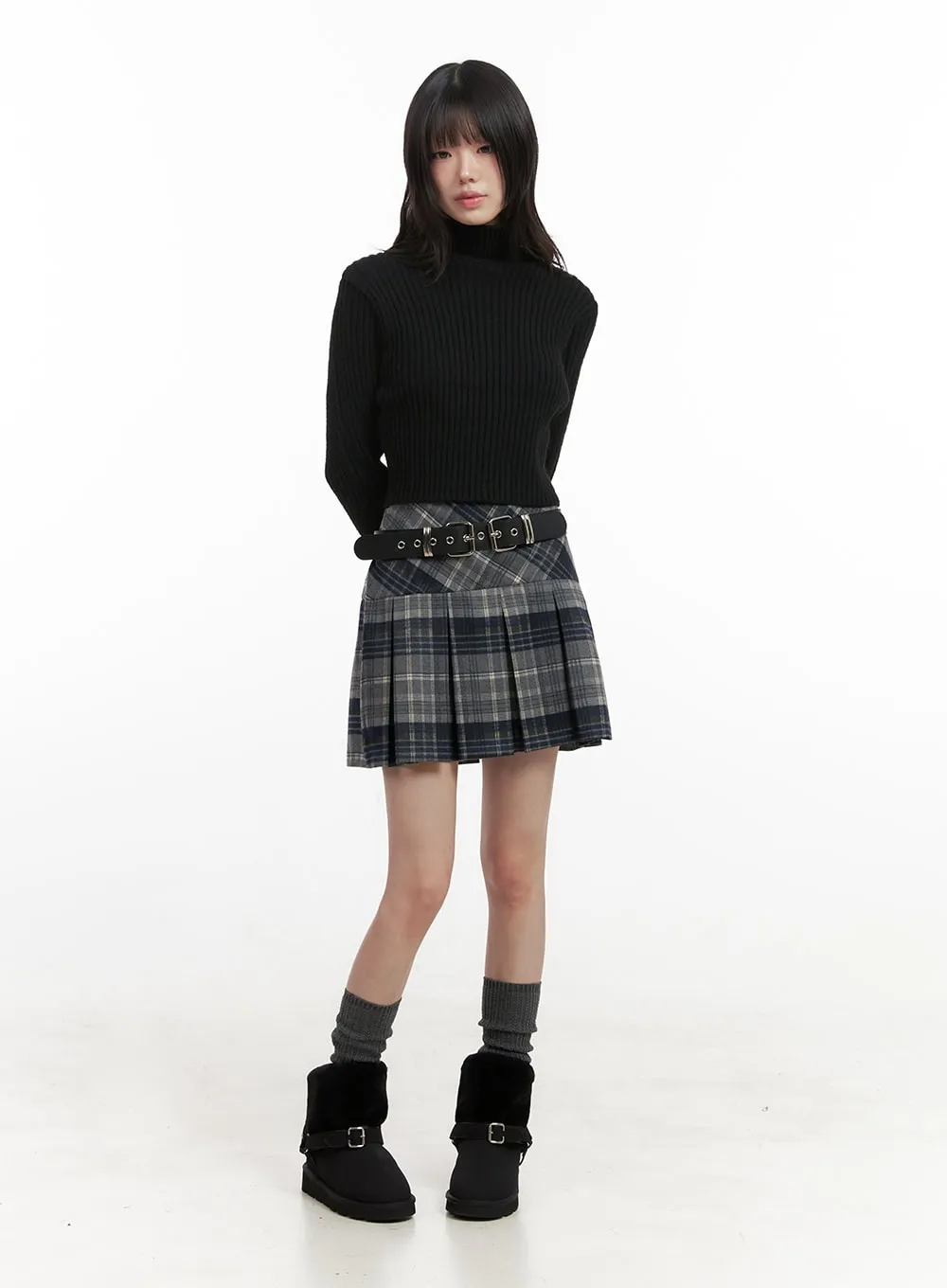 Checkered Pleated Mini Skirt IN427