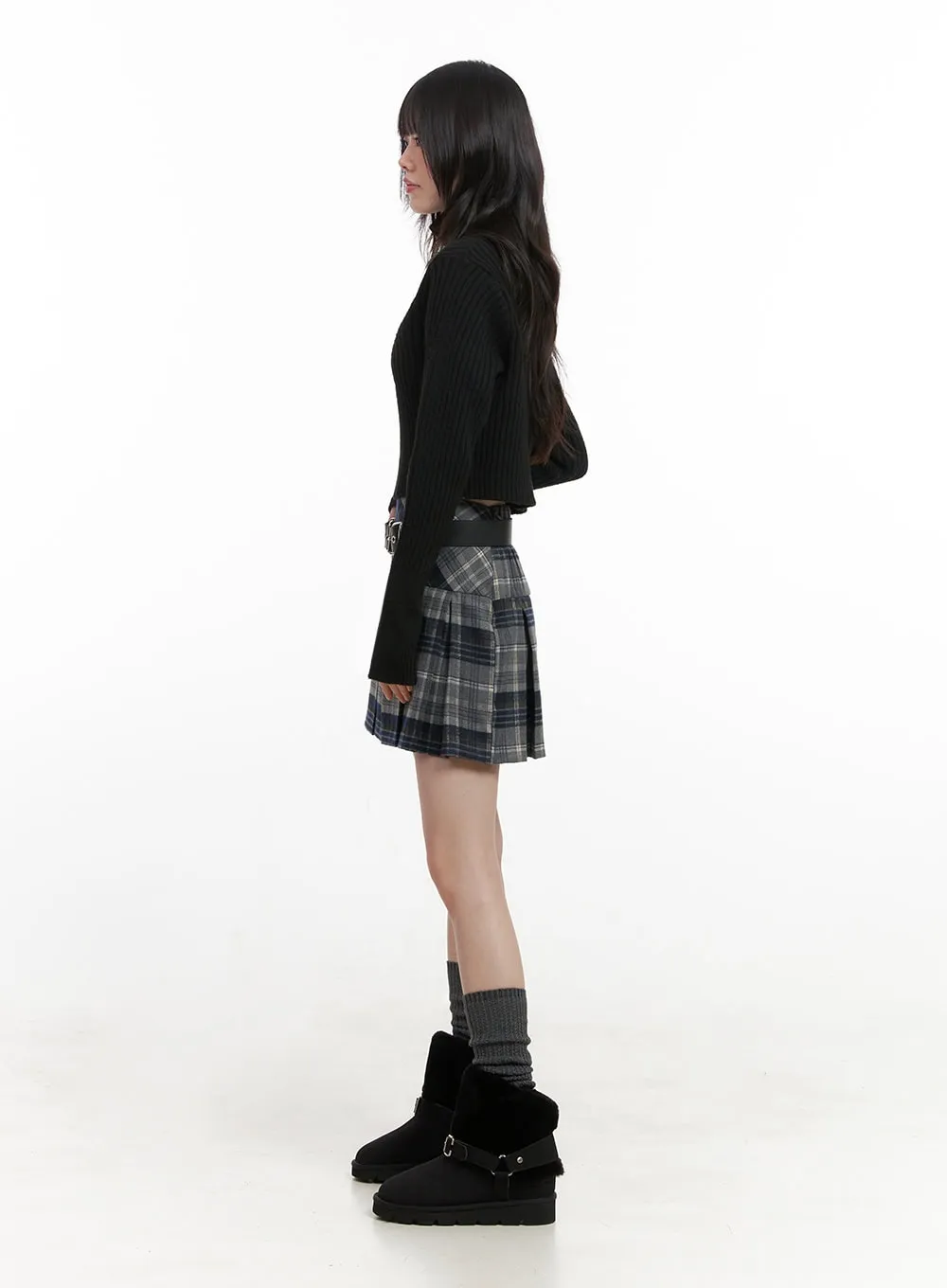 Checkered Pleated Mini Skirt IN427