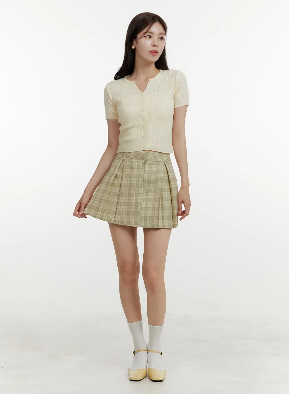 Checkered Pleated Mini Skirt OY409