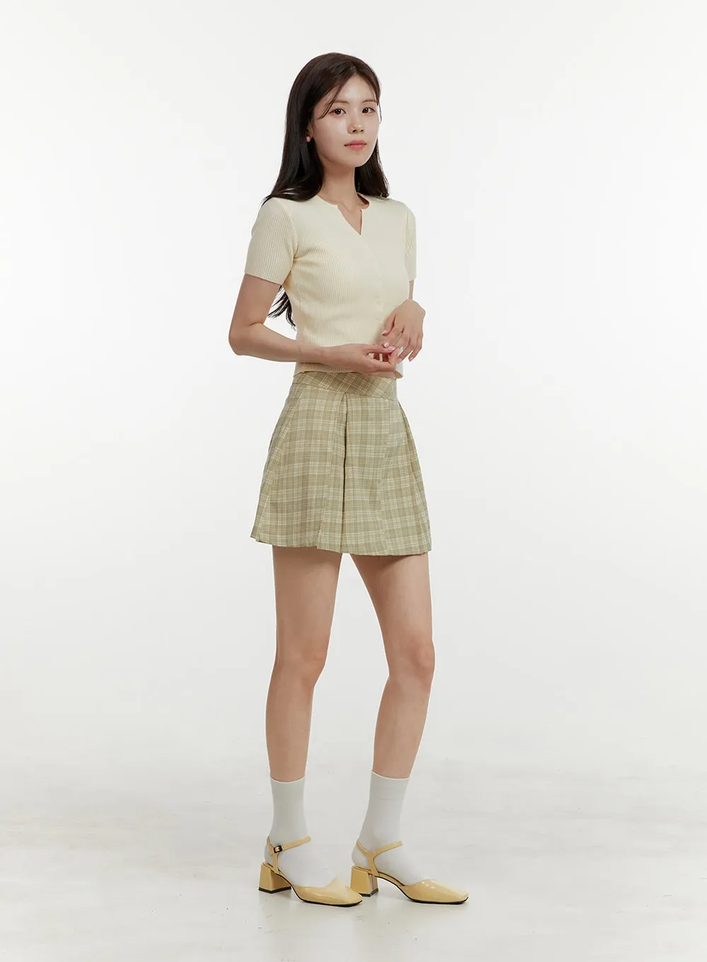 Checkered Pleated Mini Skirt OY409