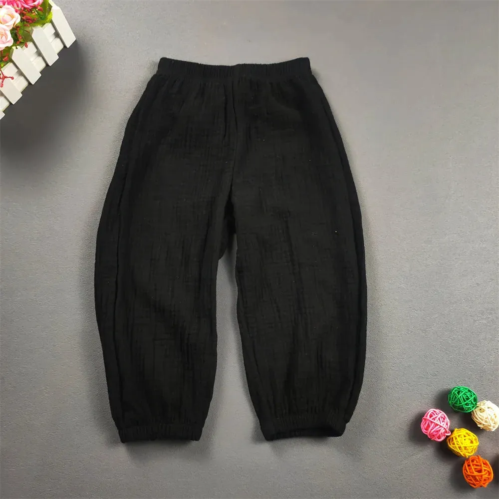 Children's Clothing Summer Boys And Girls Cotton Pleated Loose Pants Girls Casual Solid Color Breathable Pants