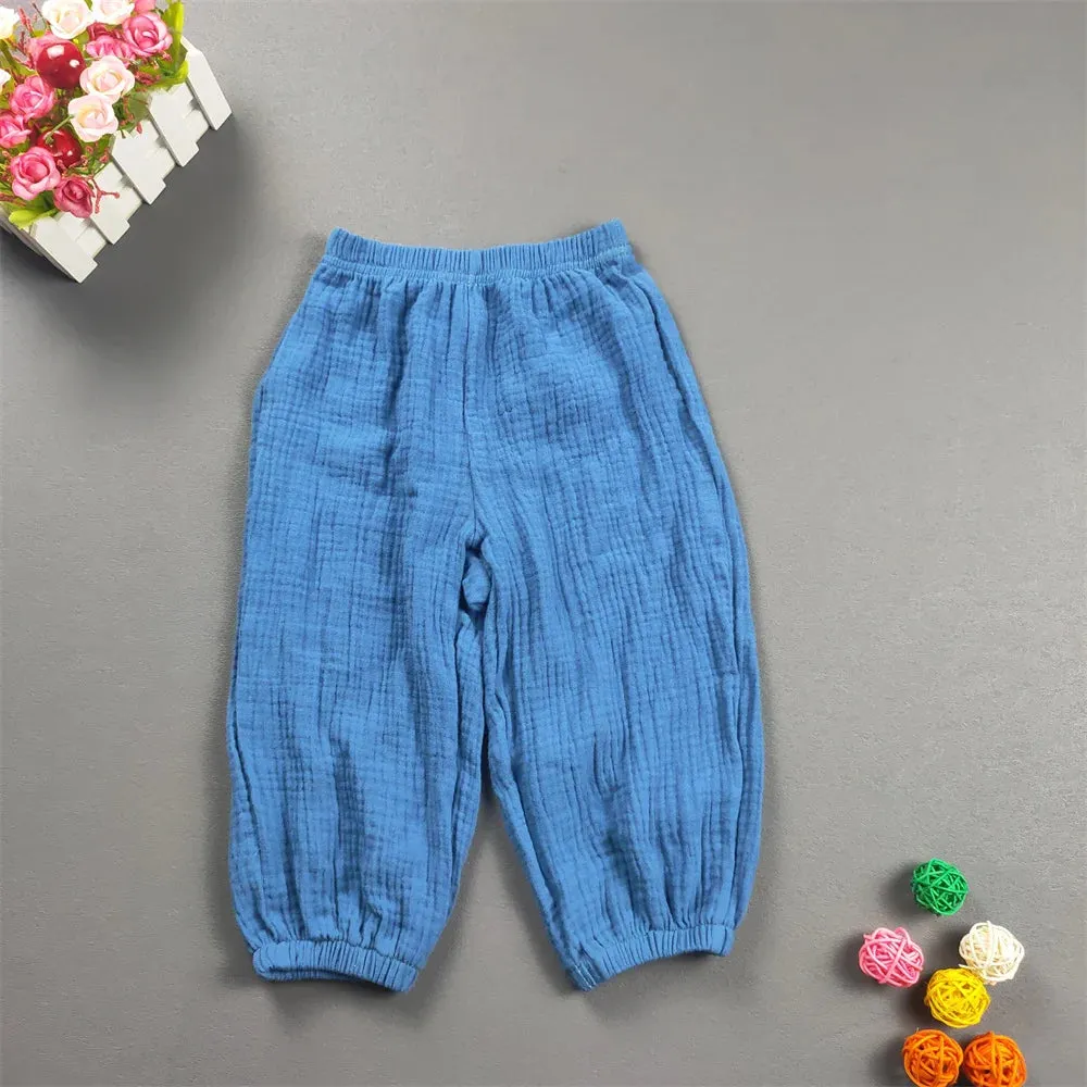 Children's Clothing Summer Boys And Girls Cotton Pleated Loose Pants Girls Casual Solid Color Breathable Pants