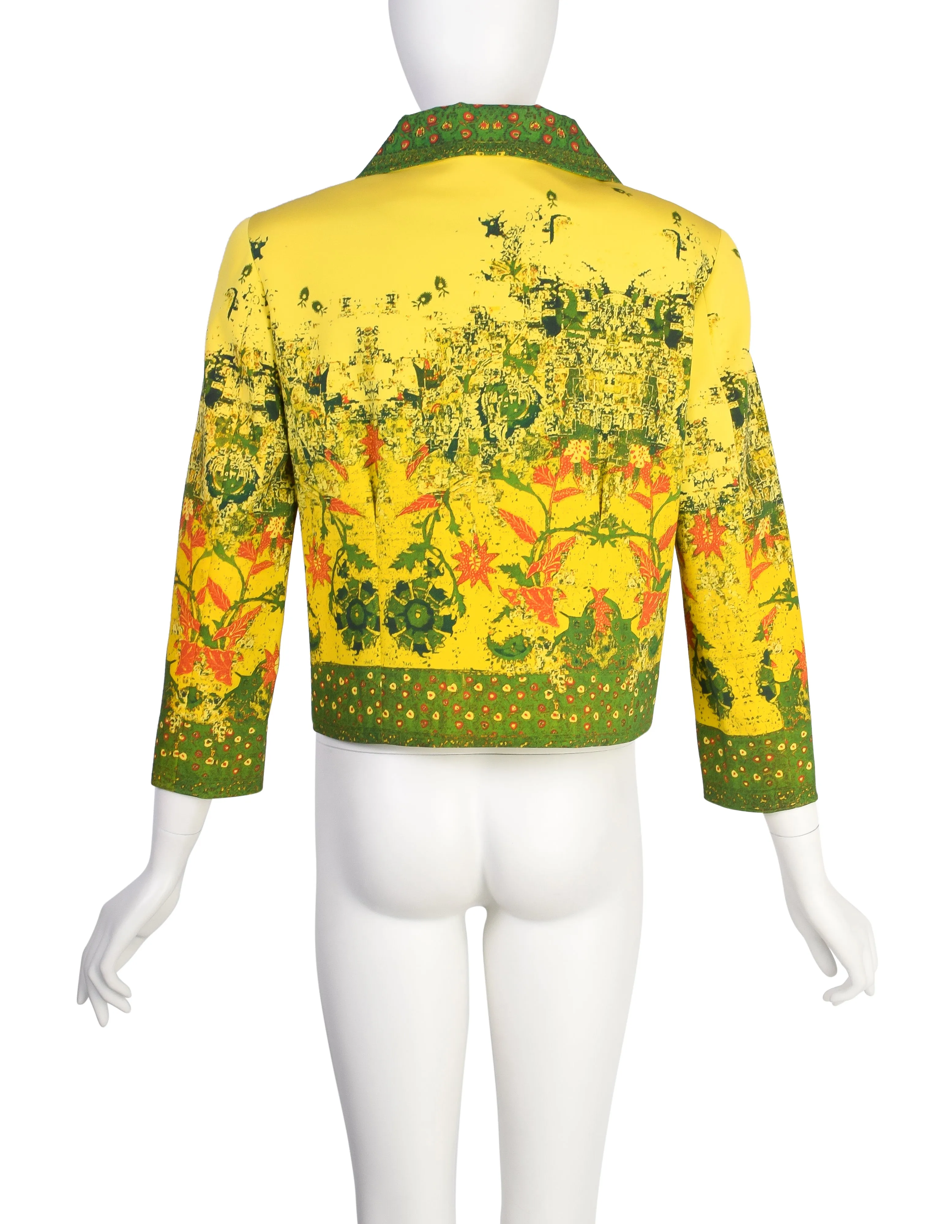 Christian Lacroix Vintage SS 1999 Yellow Folksy Abstract Floral Cropped Jacket