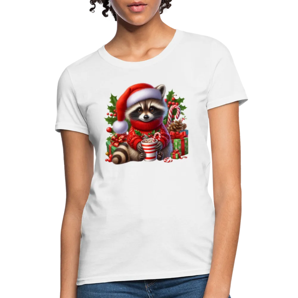 Christmas Cute Feral Raccoon Women's Contoured T-Shirt