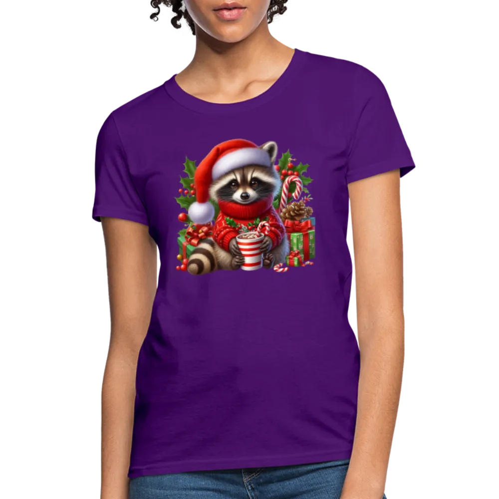 Christmas Cute Feral Raccoon Women's Contoured T-Shirt