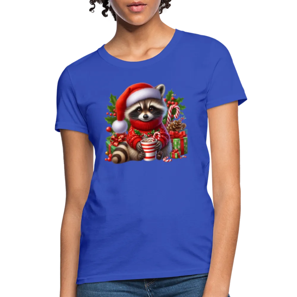 Christmas Cute Feral Raccoon Women's Contoured T-Shirt