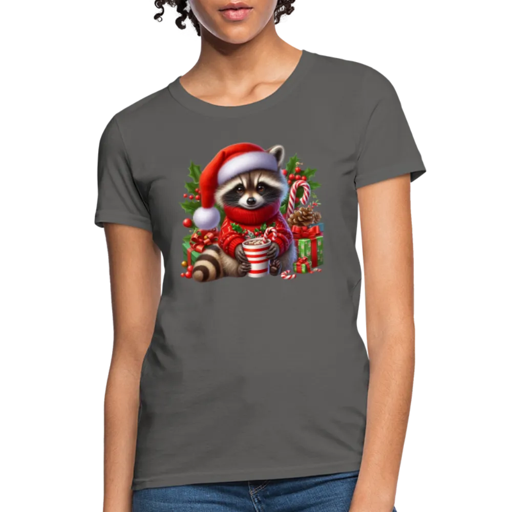 Christmas Cute Feral Raccoon Women's Contoured T-Shirt