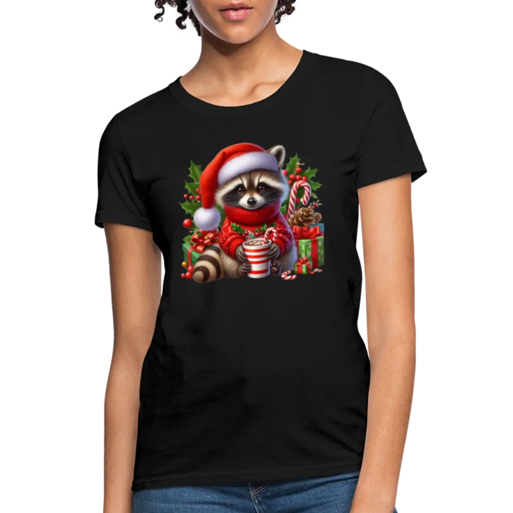 Christmas Cute Feral Raccoon Women's Contoured T-Shirt