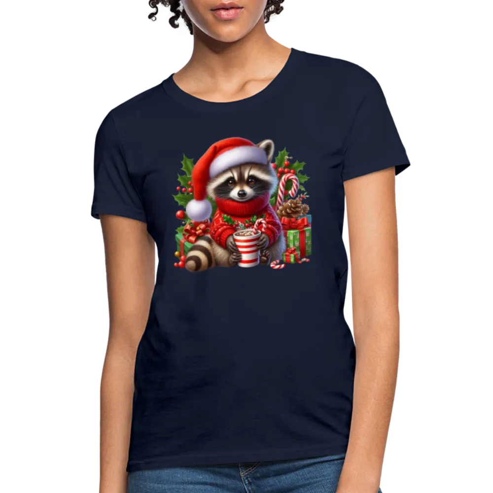 Christmas Cute Feral Raccoon Women's Contoured T-Shirt