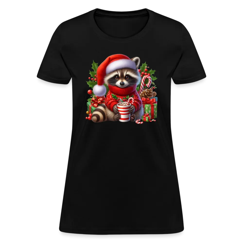 Christmas Cute Feral Raccoon Women's Contoured T-Shirt