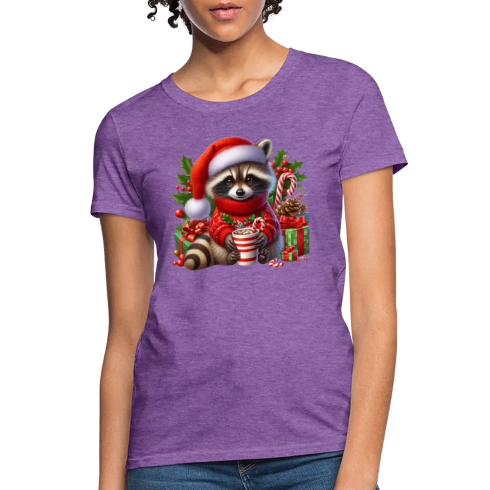 Christmas Cute Feral Raccoon Women's Contoured T-Shirt