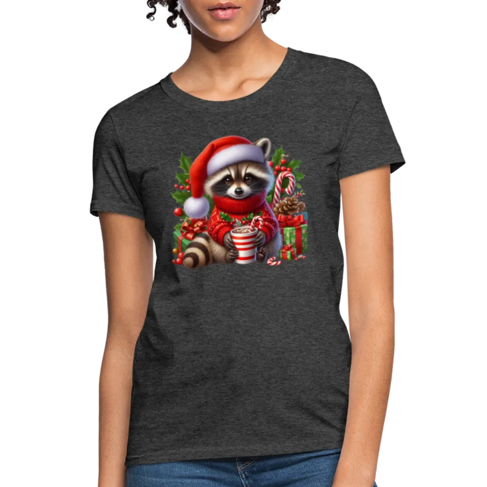 Christmas Cute Feral Raccoon Women's Contoured T-Shirt