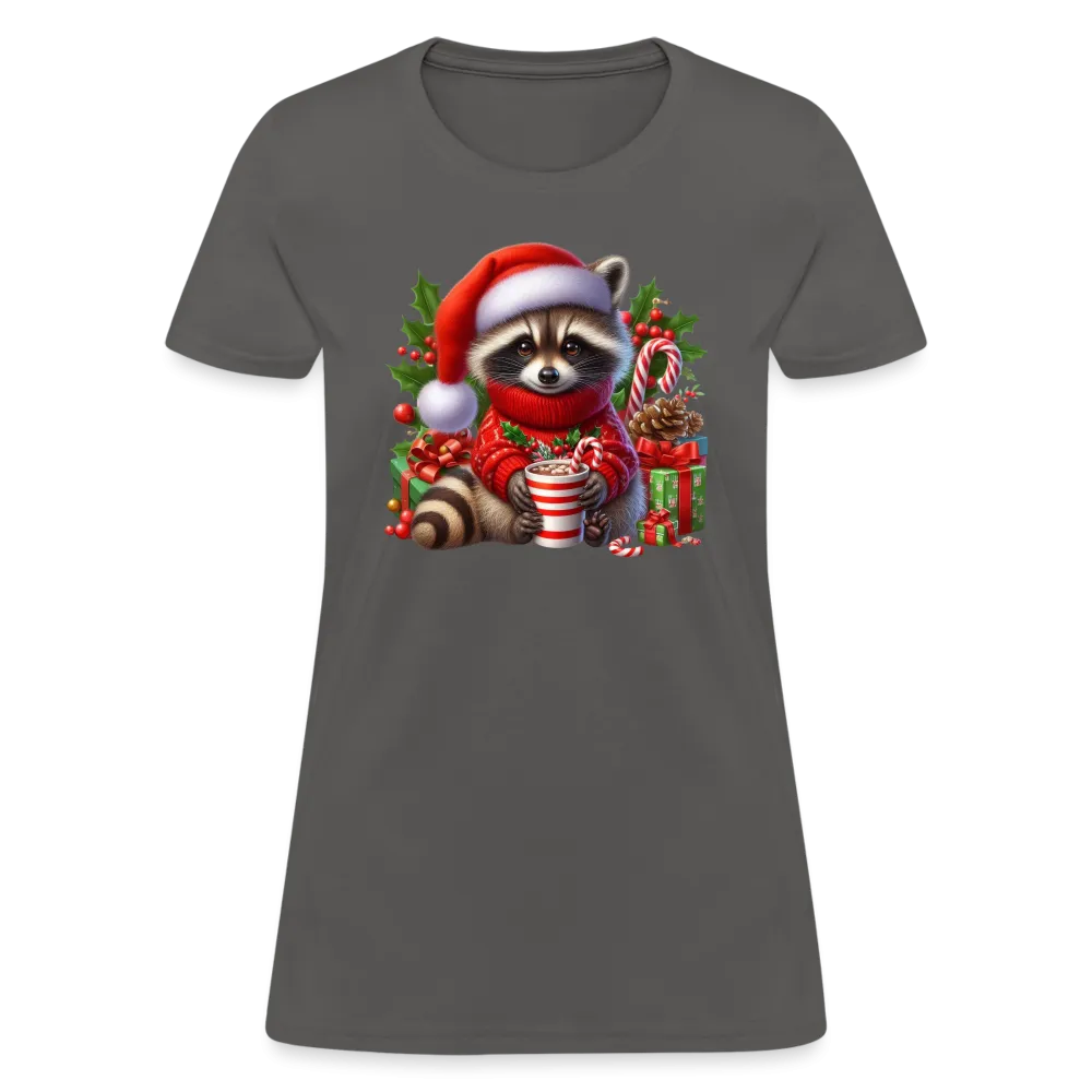 Christmas Cute Feral Raccoon Women's Contoured T-Shirt