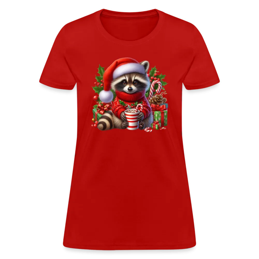 Christmas Cute Feral Raccoon Women's Contoured T-Shirt