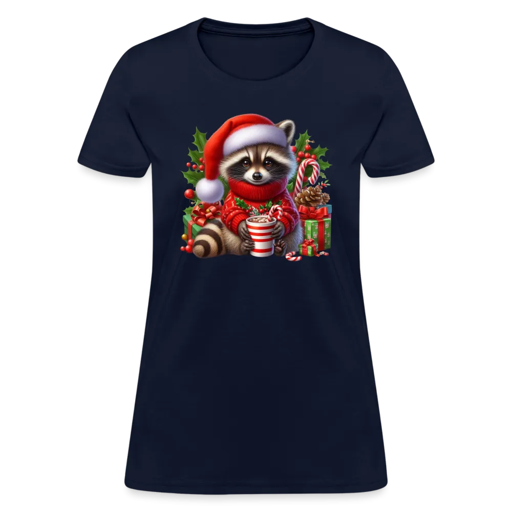 Christmas Cute Feral Raccoon Women's Contoured T-Shirt