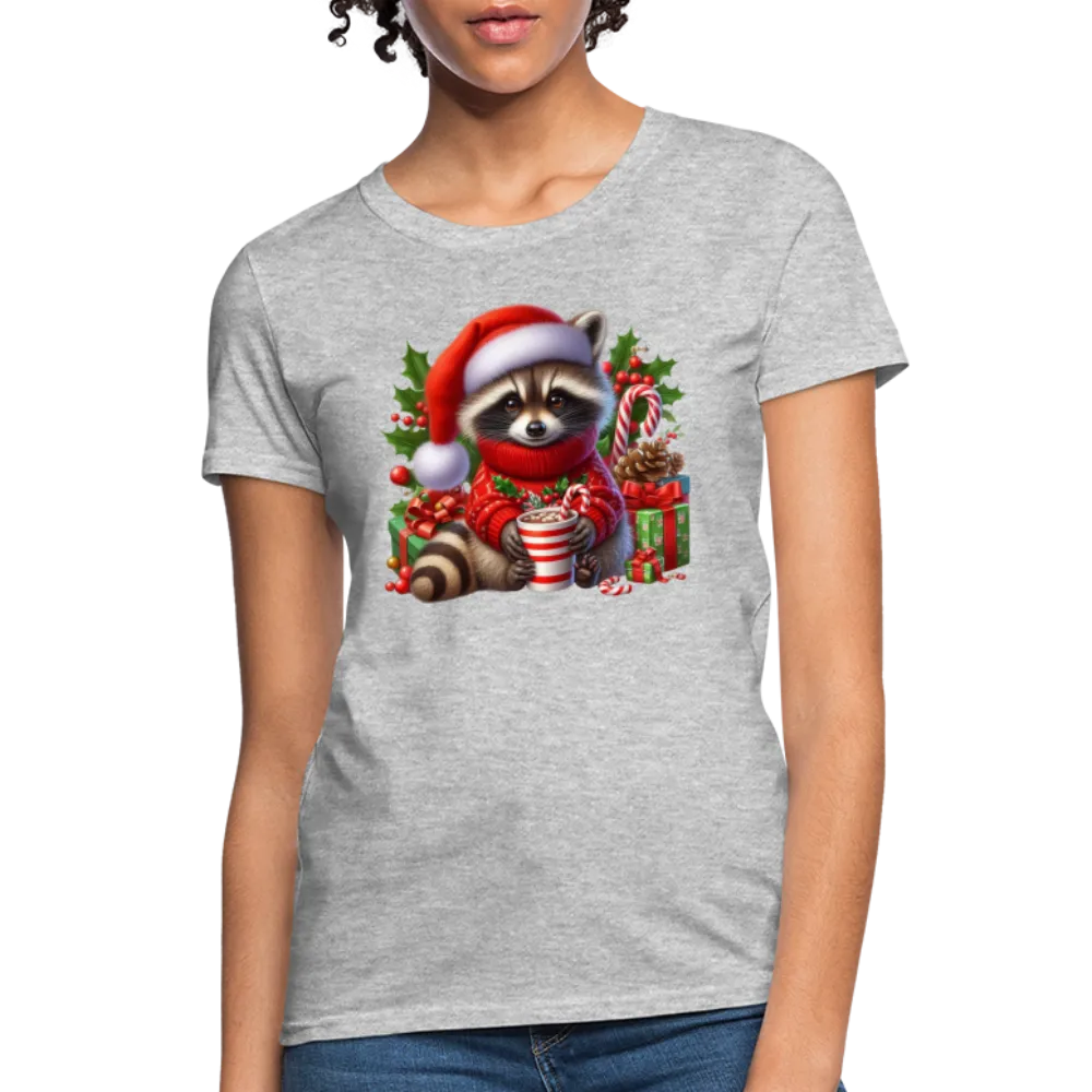 Christmas Cute Feral Raccoon Women's Contoured T-Shirt