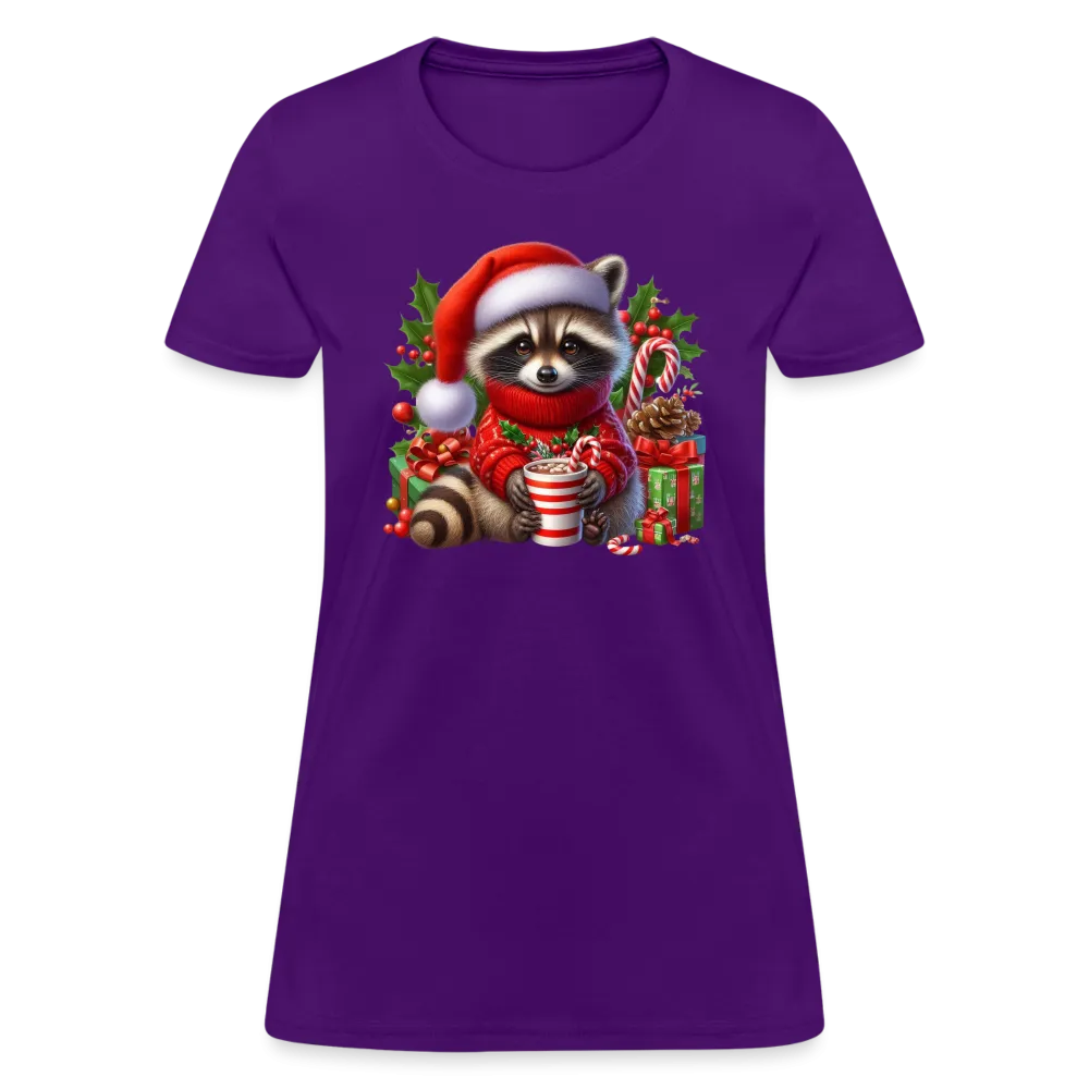 Christmas Cute Feral Raccoon Women's Contoured T-Shirt