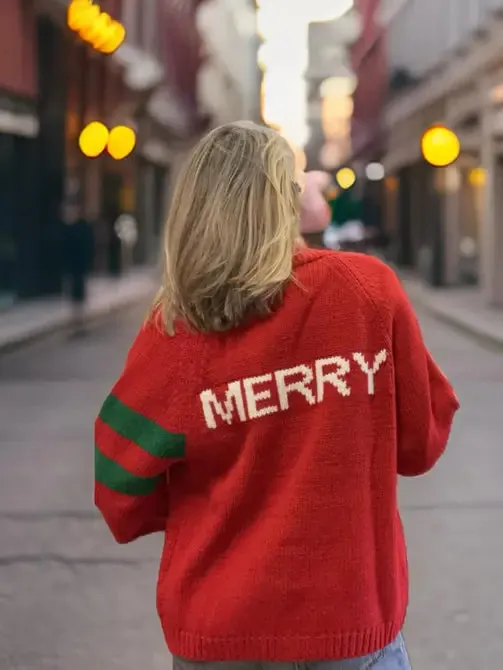 CHRISTMAS Green Stripe Merry Cardigan