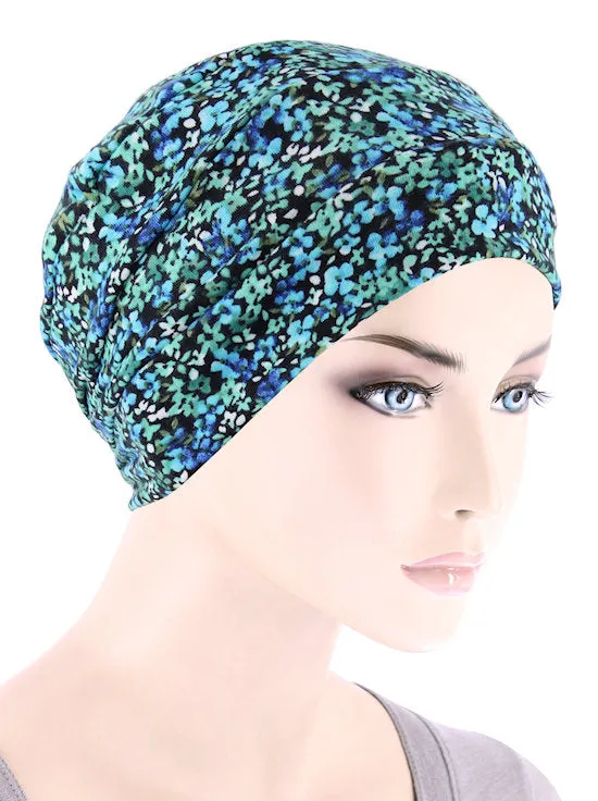 CKC-119#Chemo Cloche Cap in Green Blue Petite Floral