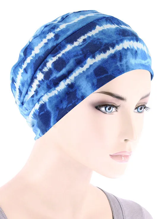 Cloche Cap Blue Tie Dye Stripe