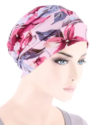 Cloche Cap Pink Lilac Tropical Floral