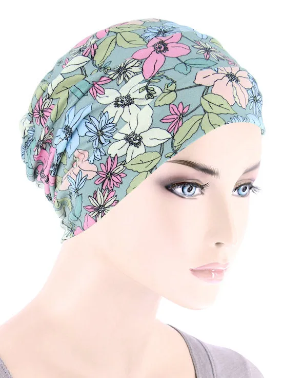 Cloche Cap Sage Pink Floral