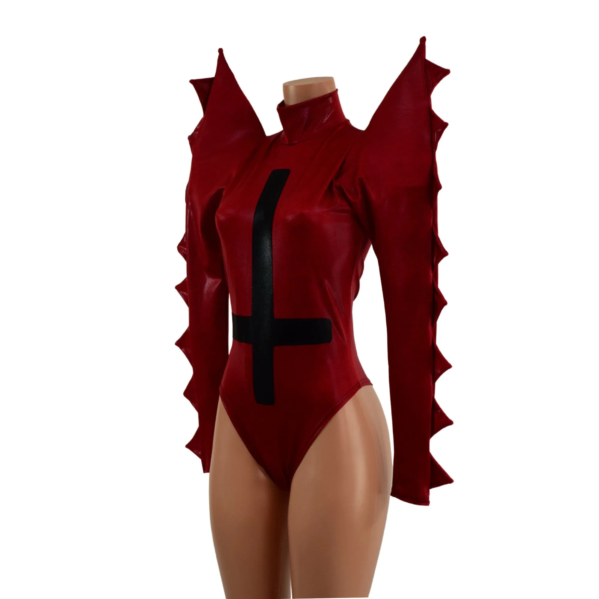 Coagulant Red Spiked Romper with Inverted Cross