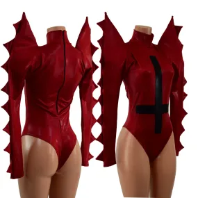 Coagulant Red Spiked Romper with Inverted Cross