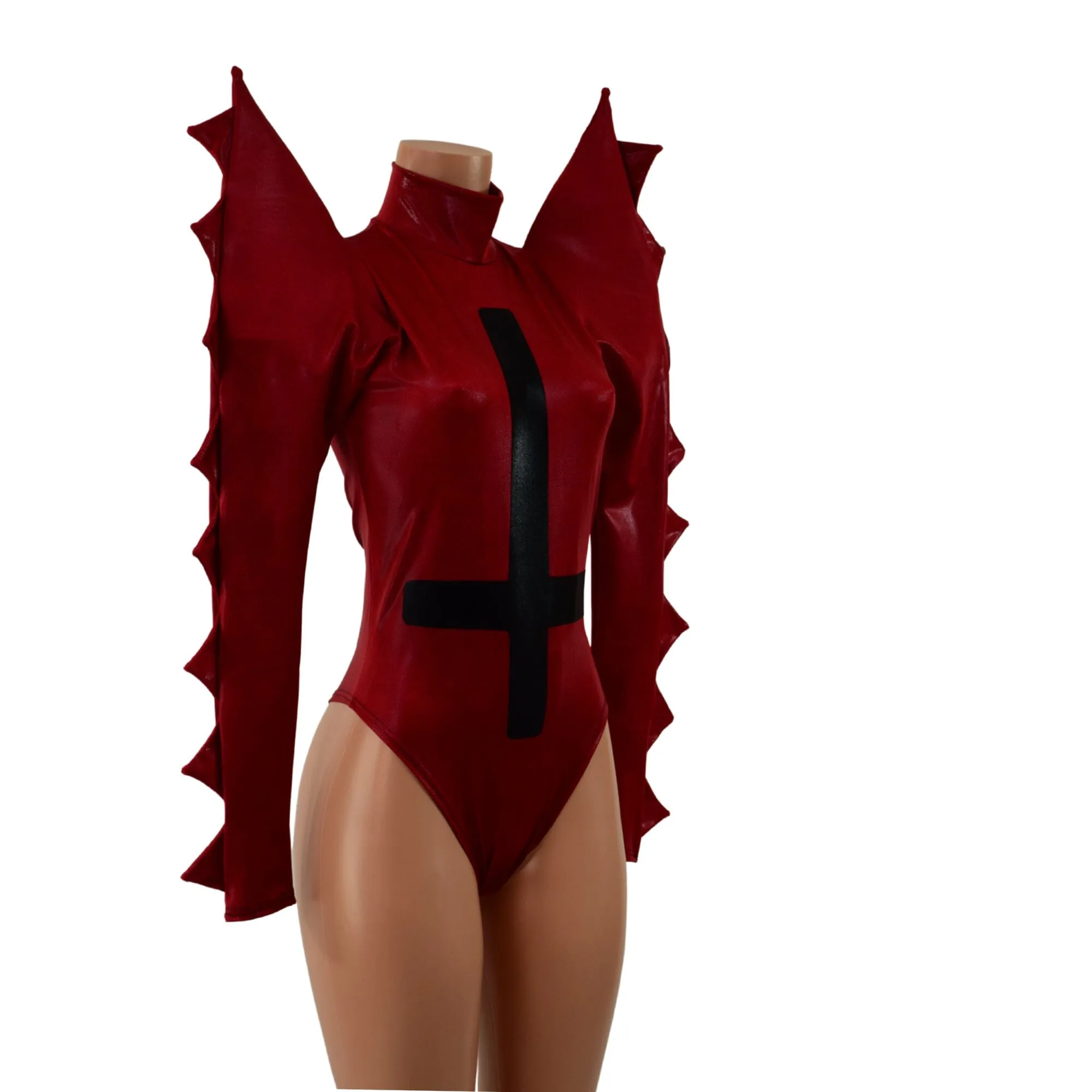 Coagulant Red Spiked Romper with Inverted Cross