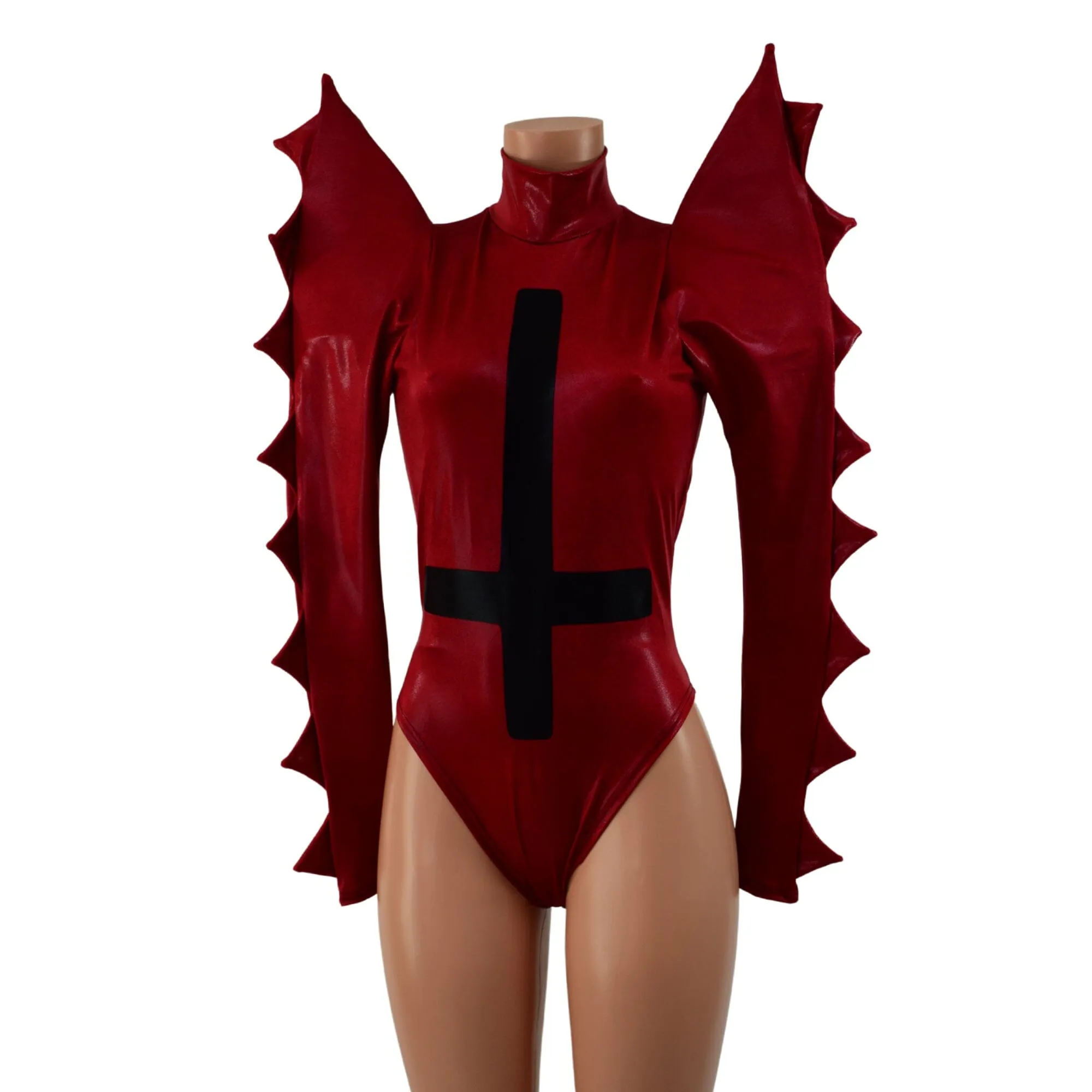 Coagulant Red Spiked Romper with Inverted Cross