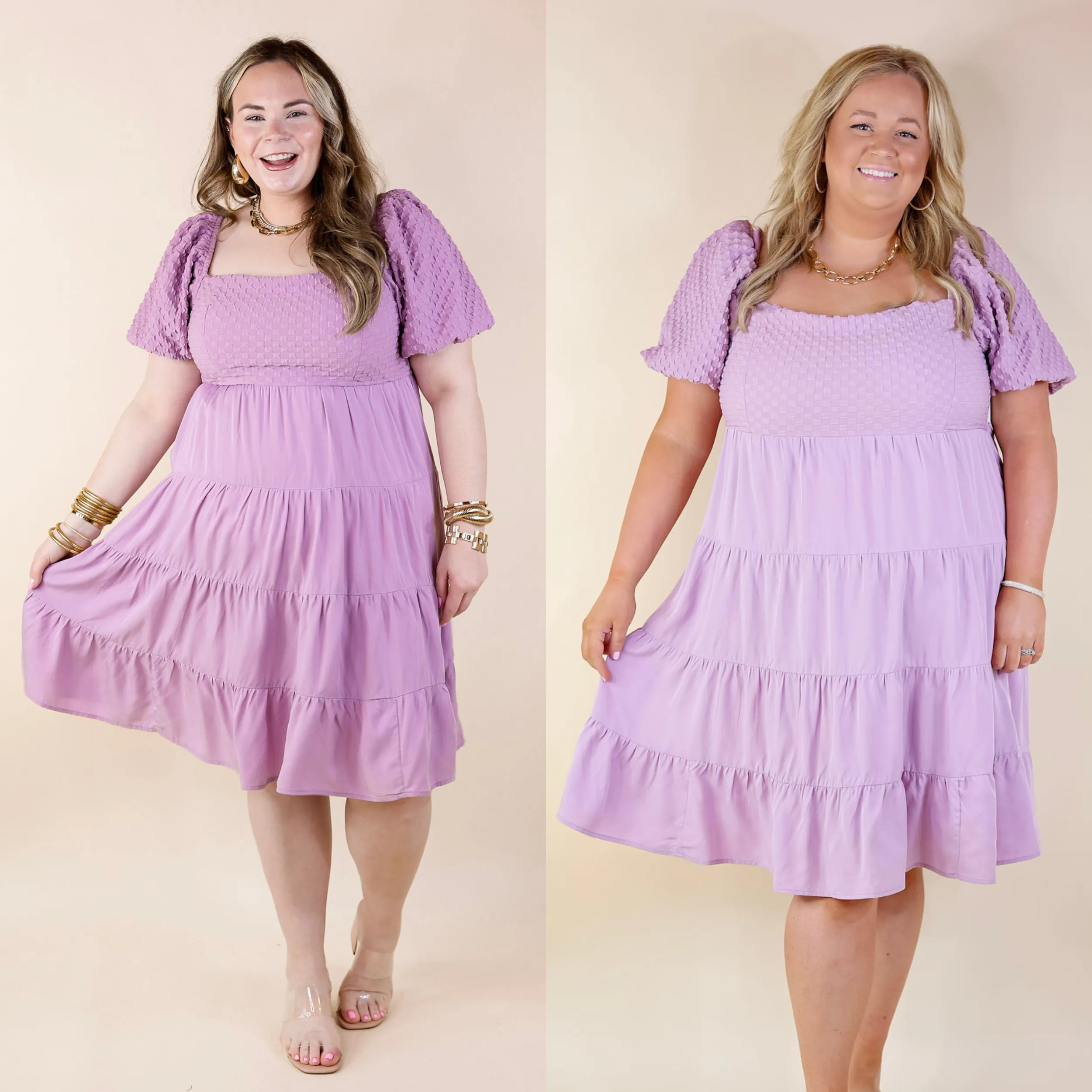 Coastal Cruising Babydoll Dress with Short Balloon Sleeves in Lavender Purple