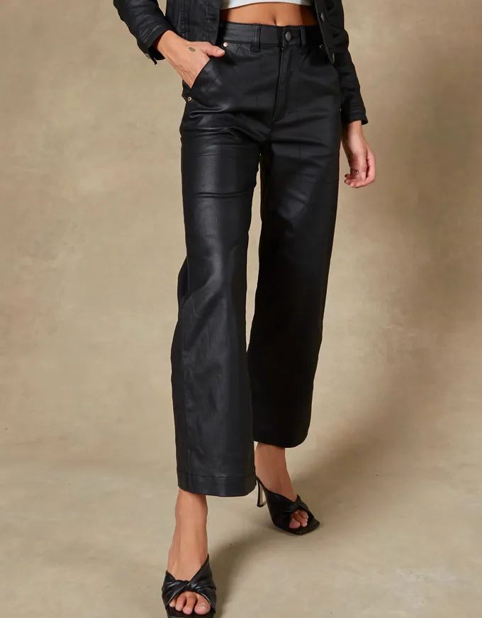 Cody Coated Kick Black Trouser