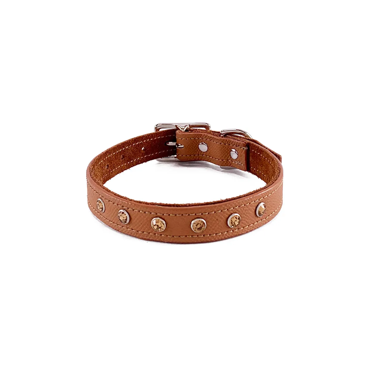 Colima Classic Rhinestone Leather Dog Collar Hazelnut