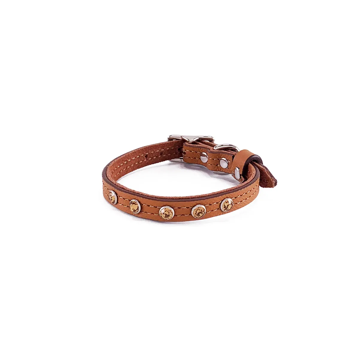 Colima Classic Rhinestone Leather Dog Collar Hazelnut