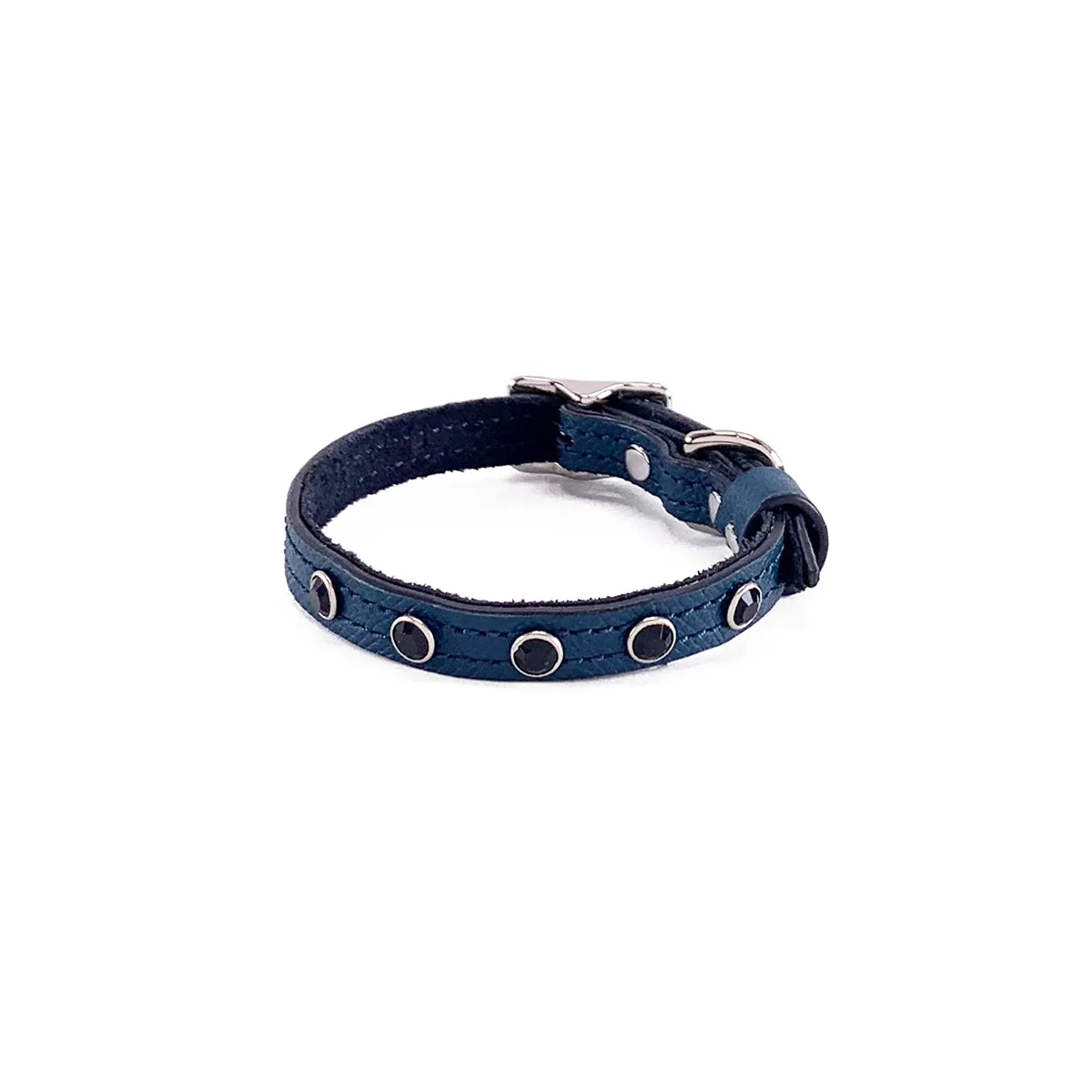 Colima Classic Rhinestone Leather Dog Collar Orion Blue